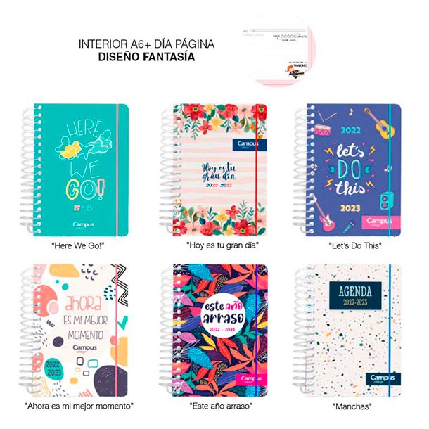AGENDA ESCOLAR CAMPUS A6+ TAPA POLIPROPILENO DÍA PÁGINA FANTASÍA