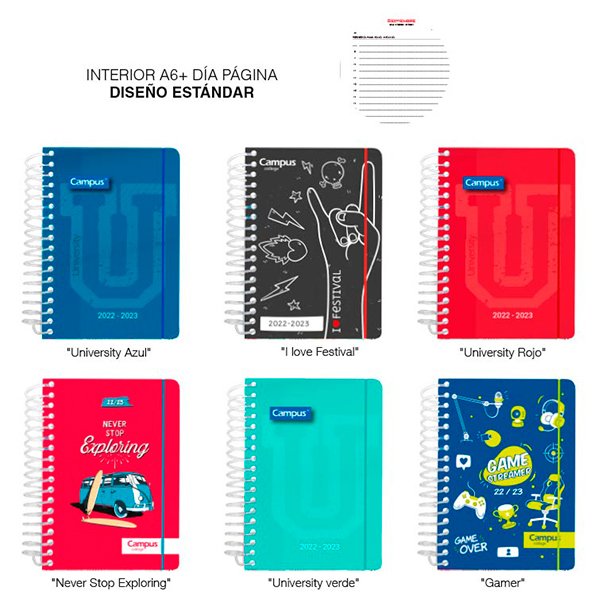 AGENDA ESCOLAR CAMPUS A6+ TAPA POLIPROPILENO DÍA PÁGINA ESTÁNDAR