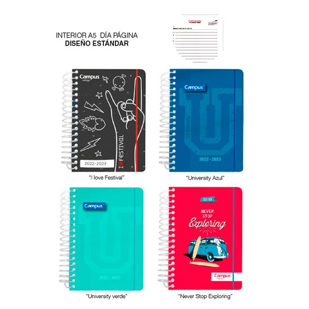 AGENDA ESCOLAR CAMPUS A5 TAPA POLIPROPILENO DÍA PÁGINA ESTANDAR
