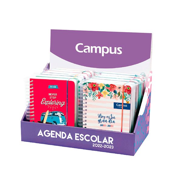 EXPOSITOR AGENDAS ESCOLARES CAMPUS A6+ TAPA POLIPROPILENO 12 UNIDADES
