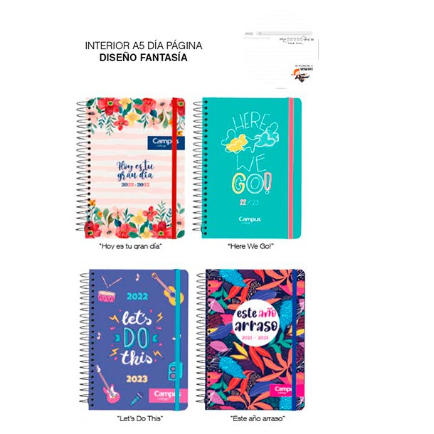 AGENDA ESCOLAR CAMPUS A5 TAPA FORRADA DÍA PÁGINA FANTASÍA