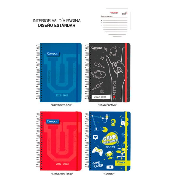 AGENDA ESCOLAR CAMPUS A5 TAPA FORRADA DÍA PÁGINA ESTÁNDAR
