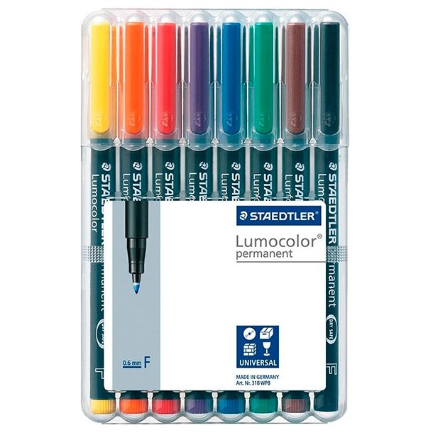 ROTULADOR PERMANENTE STAEDTLER LUMOCOLOR MEDIO 1 MM. COLORES SURTIDOS BLÍSTER 8 UNIDADES
