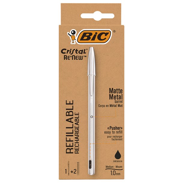 BOLIGRAFO BIC CRISTAL RENEW + 2 RECAMBIOS NEGROS 