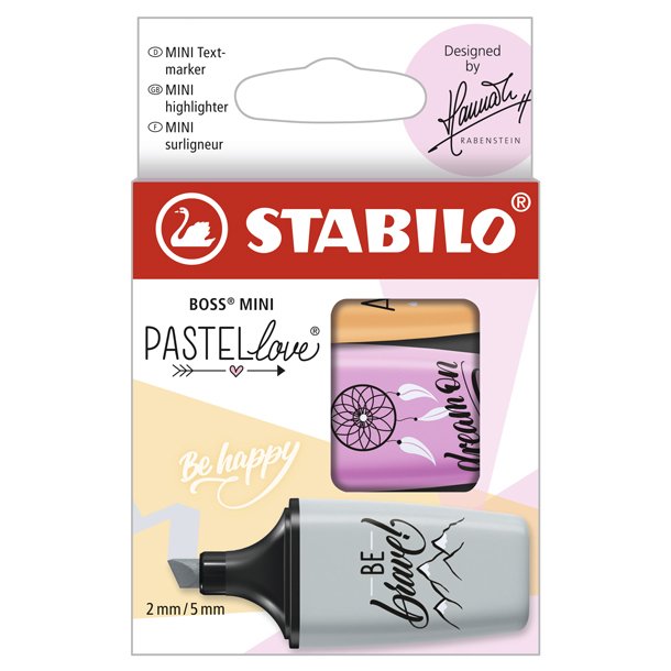 ROTULADOR FLUORESCENTE STABILO MINI PASTEL LOVE ESTUCHE 3 COLORES SURTIDOS GRIS/FUCSIA/NARANJA