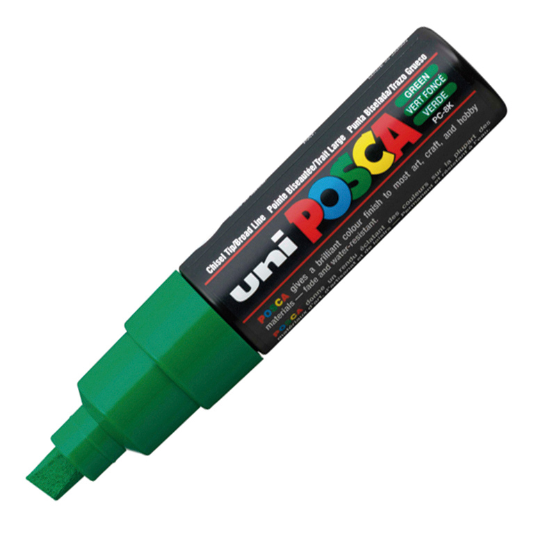 ROTULADOR MARCADOR DE PINTURA NO PERMANENTE UNI POSCA PC8K PUNTA BISELADA COLOR VERDE