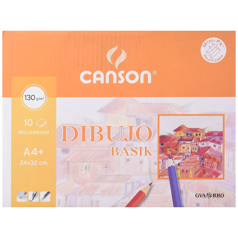 LÁMINA DIBUJO CANSON BASIK A4 10 HOJAS 130 GRAMOS CON RECUADRO