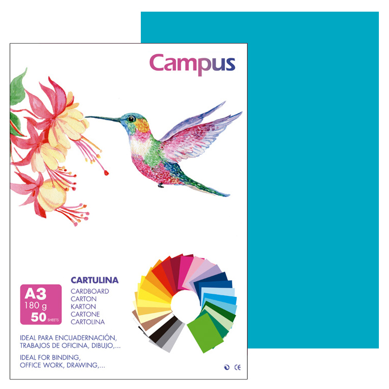 CARTULINA CAMPUS A3 297 X420 MM 180 GRAMOS COLOR AZUL TURQUESA