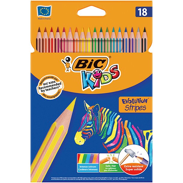 LAPICERO DE COLORES BIC EVOLUTION STRIPES 18 COLORES