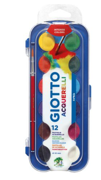 ESTUCHE GIOTTO 12 ACUARELAS  ACQUERELLI 30 MM + PINCEL