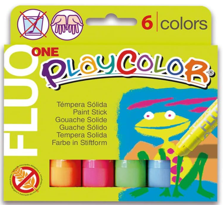 PLAYCOLOR FLUO ONE - TEMPERA SÓLIDA - 6 COLORES SURTIDOS - TEMPERA - PINTURA FLUORESCENTE LUMINISCENTE - 10431