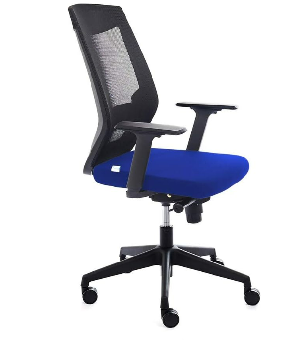 SILLA OFICINA ERGONÓMICA CON REGULACIÓN LUMBAR, COLOR AZUL Y NEGRO