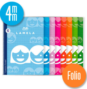 LAMELA 07F004 - CUADERNO FOLIO CUADRICULADO CON CUBIERTA BÁSICA , 80 HOJAS, COLORES SURTIDOS